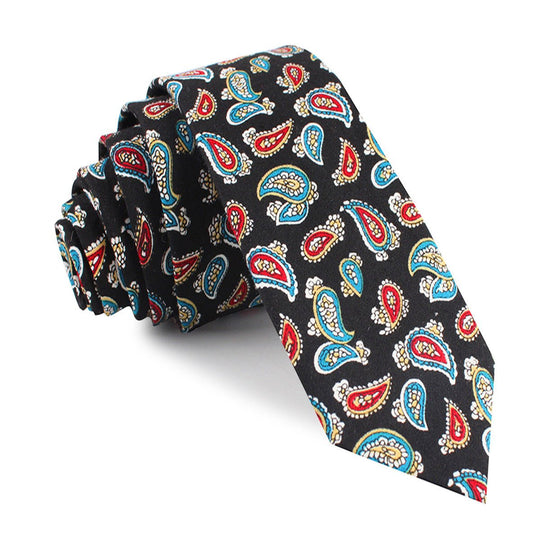 Black Twisted Teardrop Paisley Skinny Tie