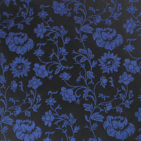 Black on Navy Blue Vine Floral Pocket Square