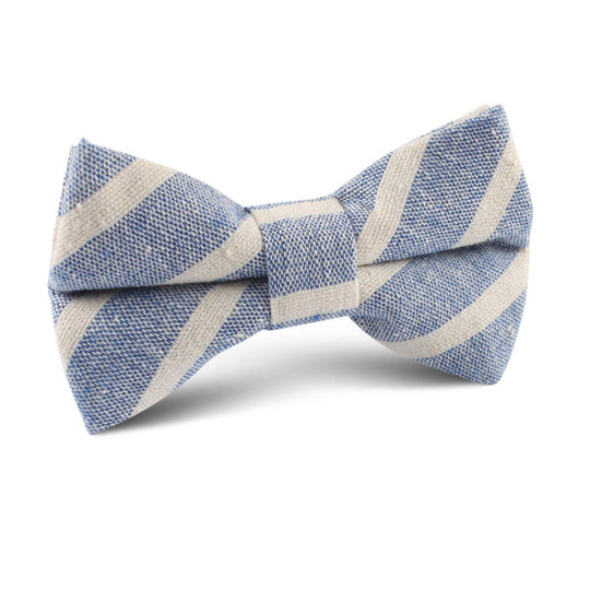 Blue Bodrum Linen Chalk Stripe Kids Bow Tie