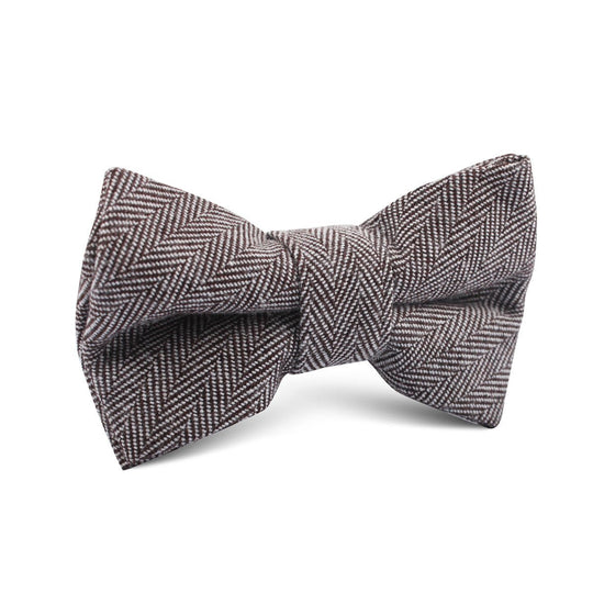 Brown Herringbone Linen Kids Bow Tie