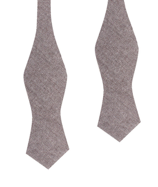 Brown Herringbone Linen Self Tie Diamond Tip Bow Tie