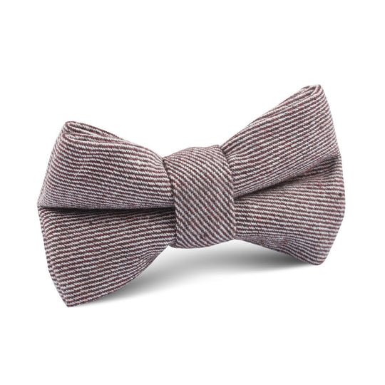 Brown & White Twill Stripe Linen Kids Bow Tie