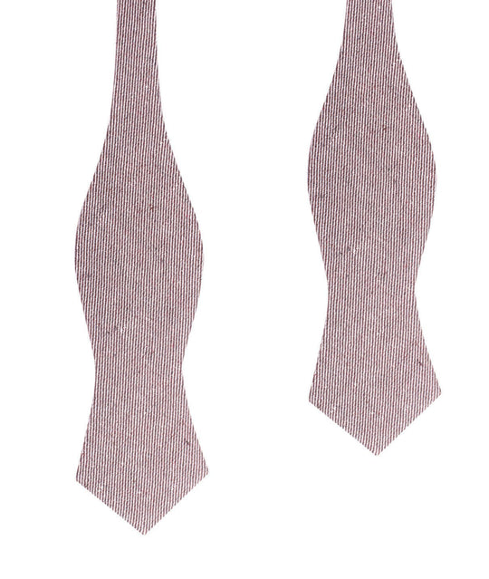 Brown & White Twill Stripe Linen Self Tie Diamond Tip Bow Tie