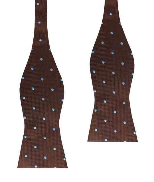 Brown on Blue Polkadot Self Bow Tie