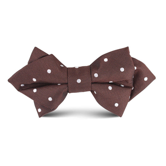 Brown with White Polka Dots Kids Diamond Bow Tie