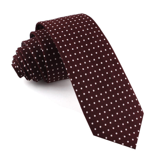 Burgundy Cotton Polkadot Skinny Tie