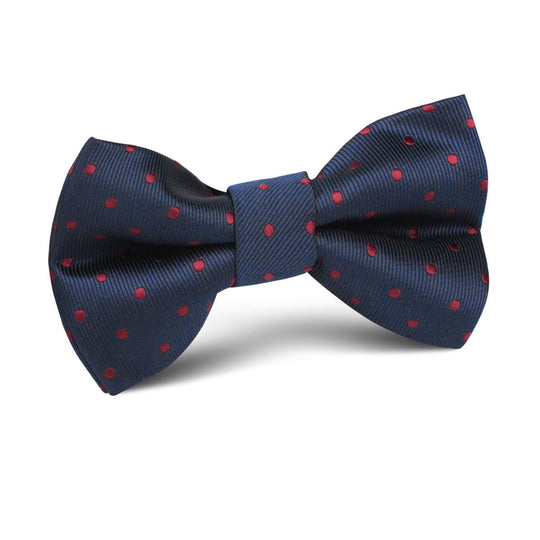 Burgundy Mini Dots on Navy Blue Kids Bow Tie