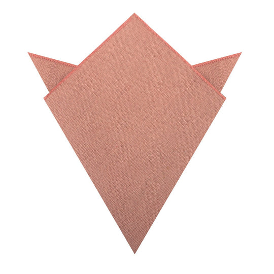 Burnt Coral Sunset Pink Chenille Linen Pocket Square