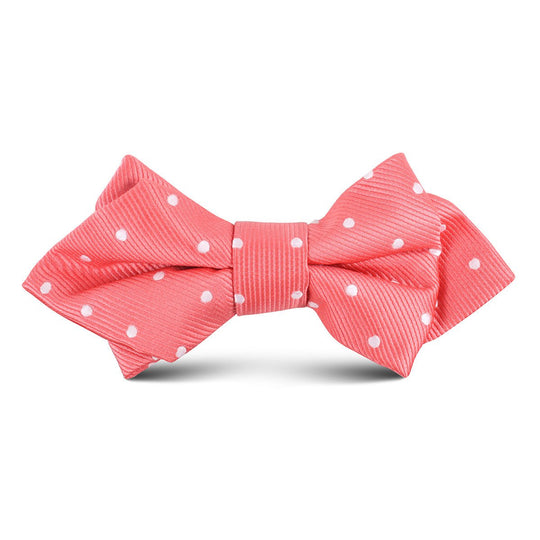 Coral Pink with White Polka Dots Kids Diamond Bow Tie