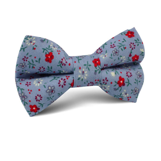 Crimson Rose Steel-Blue Floral Kids Bow Tie