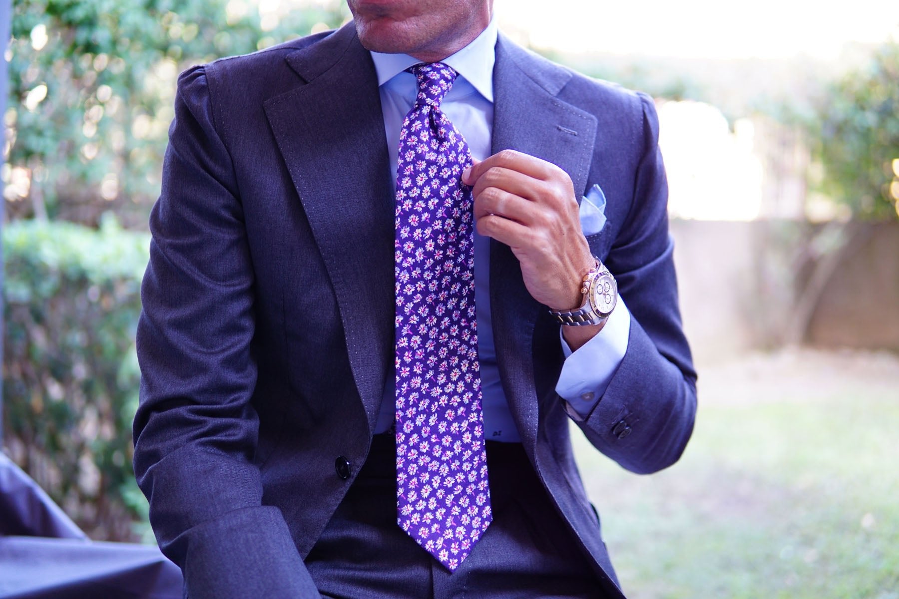 Culiacán Purple Floral Necktie | Flower Print Tie | Men's Wedding