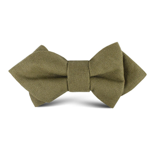 Dry Green Khaki Linen Kids Diamond Bow Tie