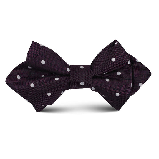 Eggplant Plum Purple with White Polka Dots Kids Diamond Bow Tie
