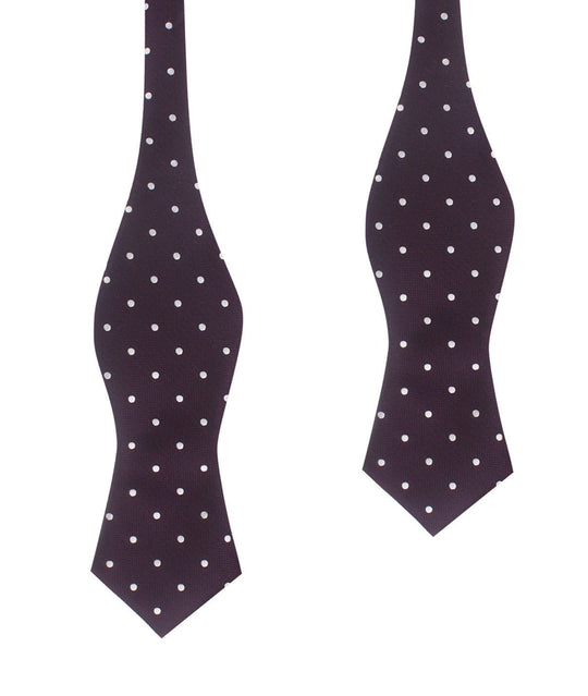 Eggplant Plum Purple with White Polka Dots Self Tie Diamond Tip Bow Tie