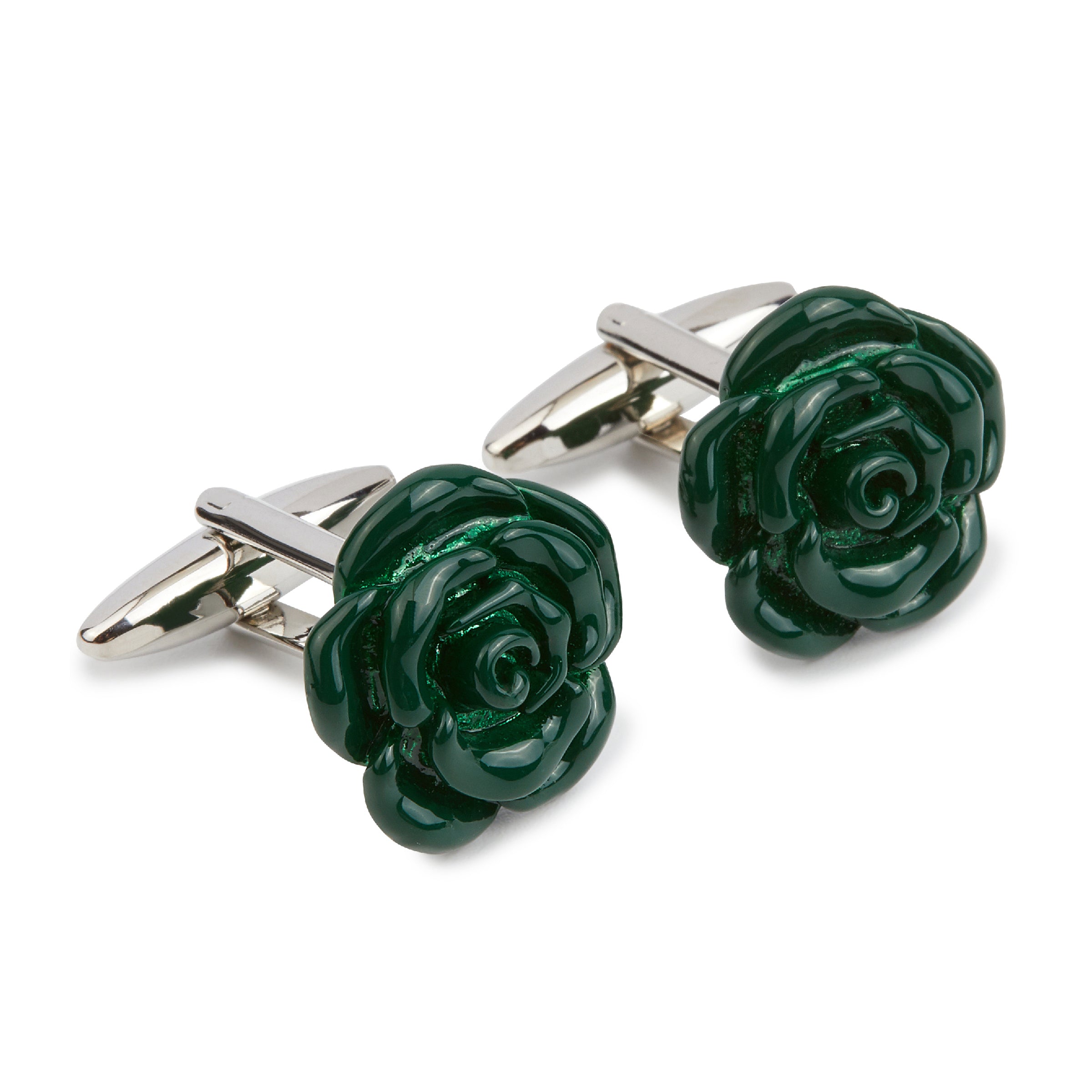 Emerald Green Rose Metal Cufflinks