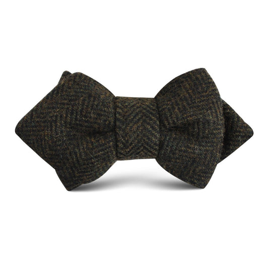 Essex Green Herringbone Textured Wool Kids Diamond Bow Tie