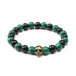 Green Malachite Gold Skull Bracelet