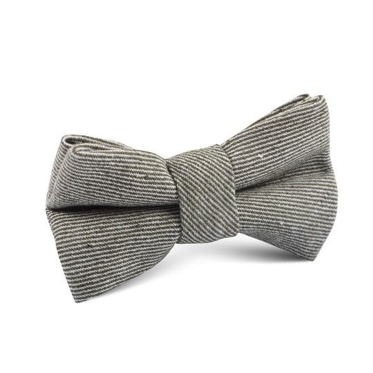 Green & White Twill Stripe Linen Kids Bow Tie