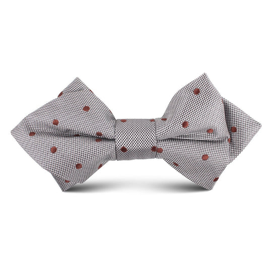 Grey with Brown Polka Dots Kids Diamond Bow Tie
