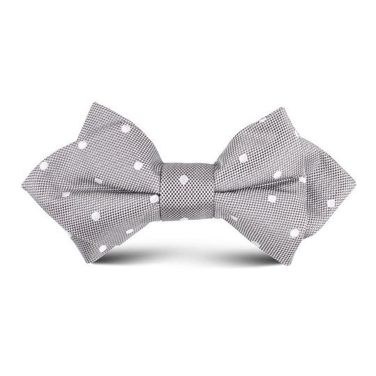 Grey with Milky White Polka Dots Kids Diamond Bow Tie