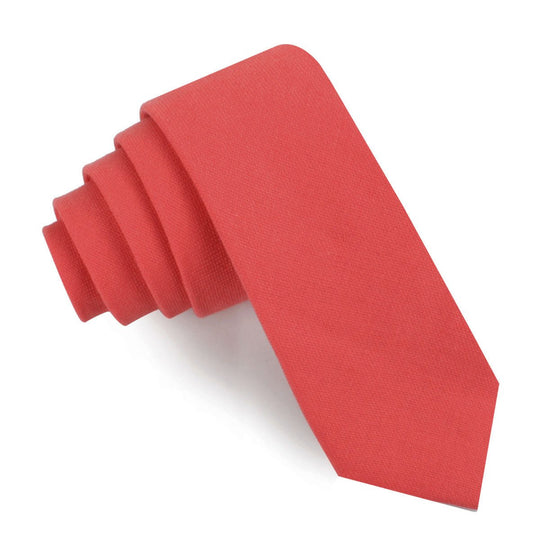 Guava Coral Linen Skinny Tie