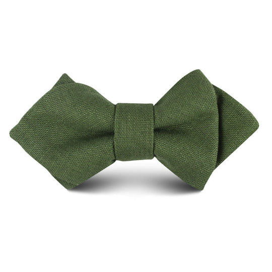 Hunter Green Slub Linen Kids Diamond Bow Tie