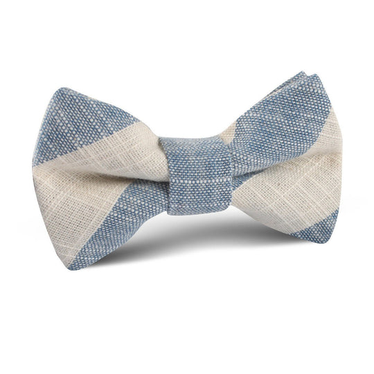 Kara Ada Light Blue Striped Linen Kids Bow Tie