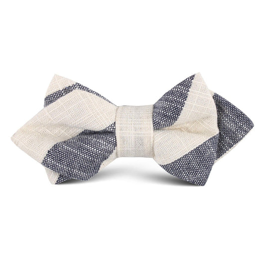 Kekova Blue Striped Linen Kids Diamond Bow Tie