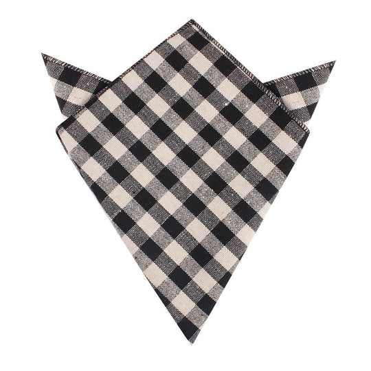 Khaki & Black Gingham Linen Pocket Square