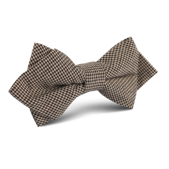 Khaki Black Houndstooth Blend Diamond Bow Tie
