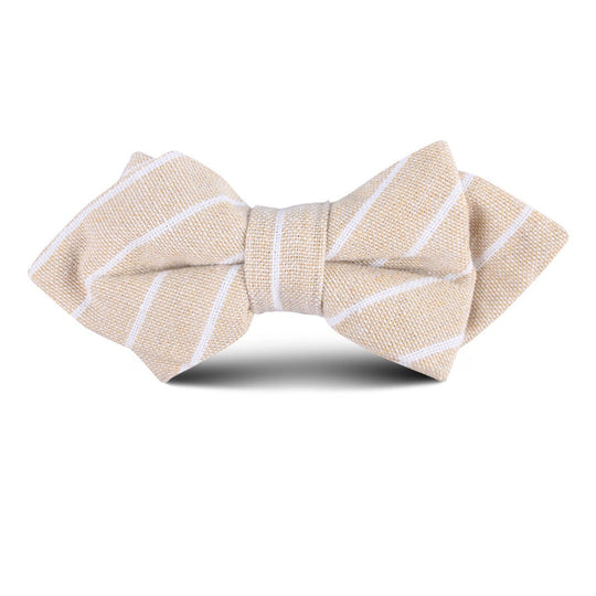 Khaki Linen Pinstripe Kids Diamond Bow Tie