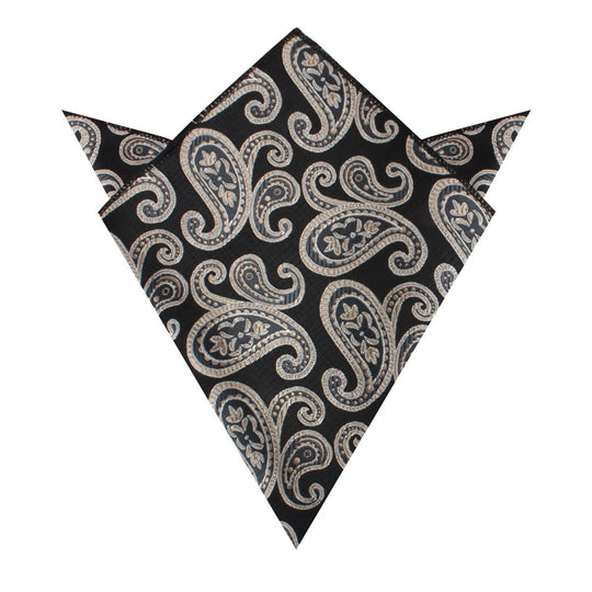 King of Persia Black Paisley Pocket Square