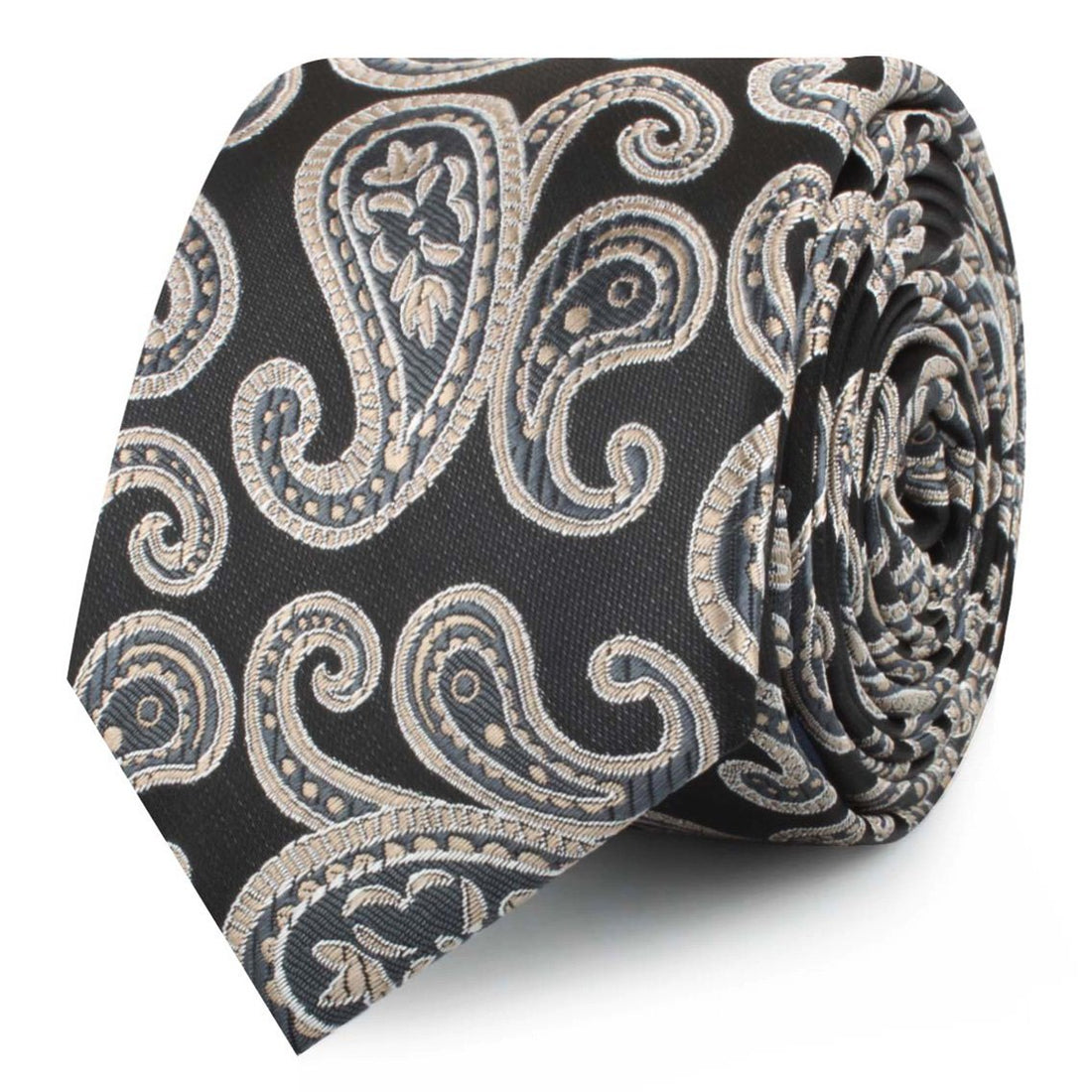 King of Persia Black Paisley Skinny Ties