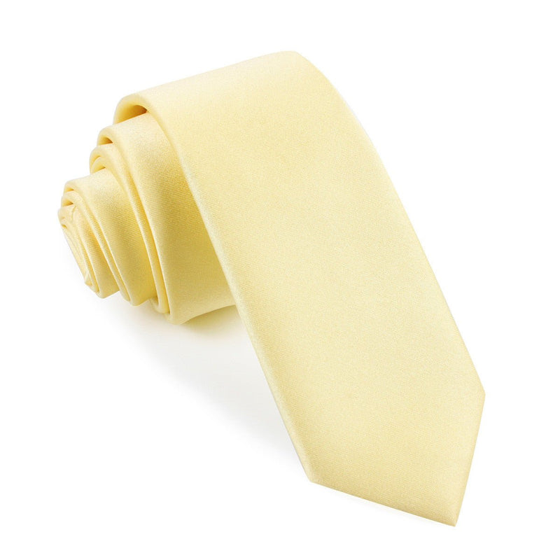 Light Yellow Satin Skinny Tie | Slim Thin Ties Neckties Necktie | OTAA