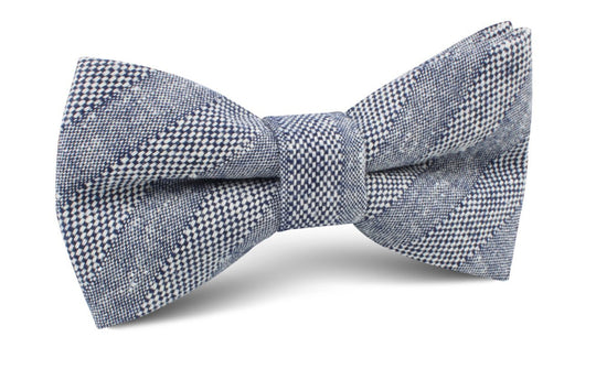 Manarola Navy Tweed Striped Linen Bow Tie