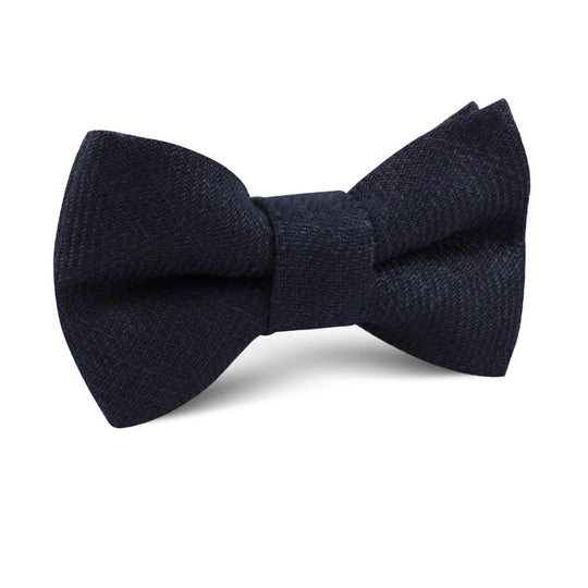 Marine Dark Navy Blue Twill Linen Kids Bow Tie