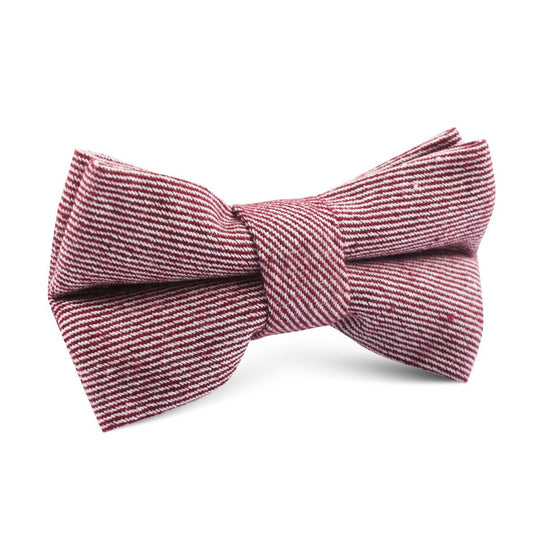 Maroon & White Twill Stripe Linen Kids Bow Tie