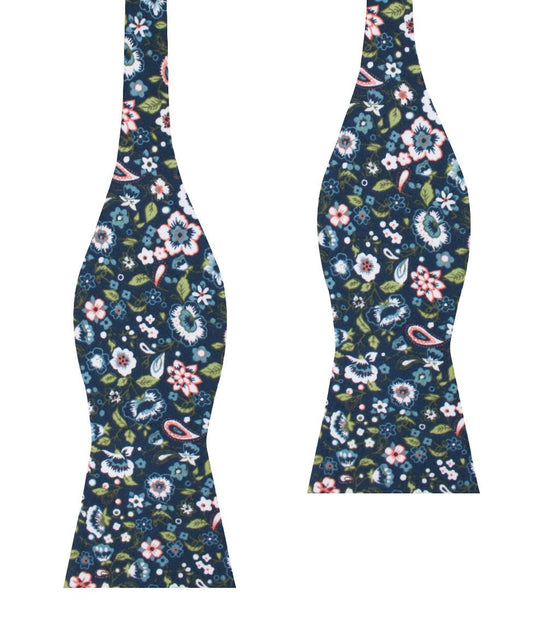 Mediterranean Midnight Blue Floral Self Bow Tie