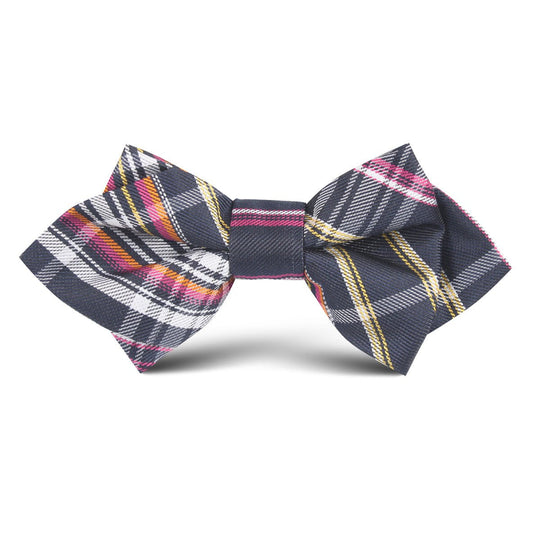 Midnight Blue Pink Stripes Kids Diamond Bow Tie