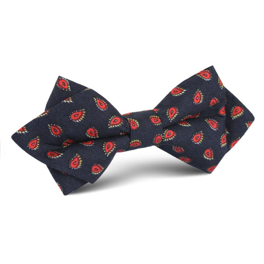 Milano Navy Blue Paisley Diamond Bow Tie