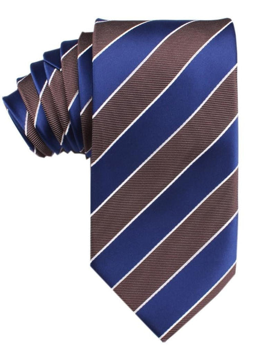 Navy Blue Brown White Diagonal Tie