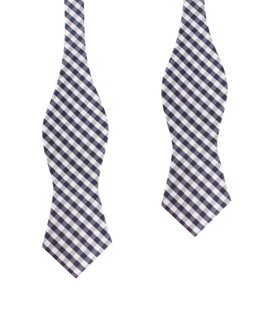 Navy Blue Gingham Self Tie Diamond Tip Bow Tie