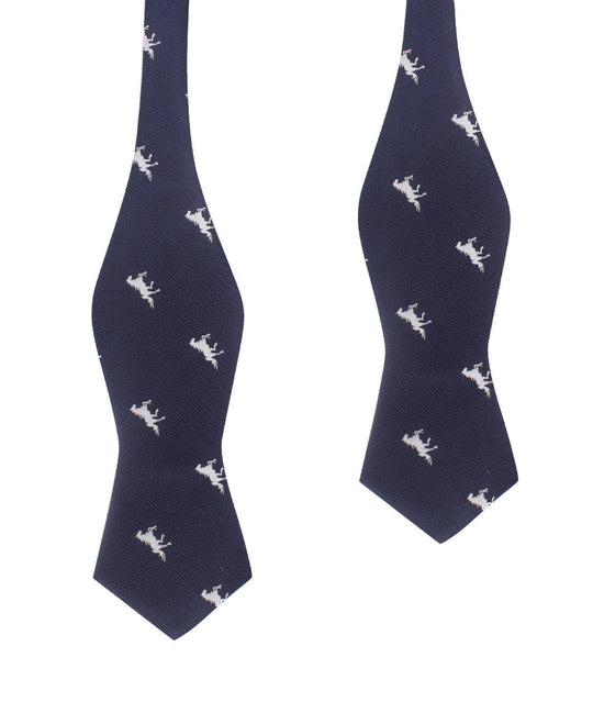Navy Blue Race Horse Self Tie Diamond Tip Bow Tie