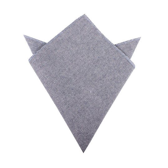 Navy Blue & White Twill Stripe Linen Pocket Square