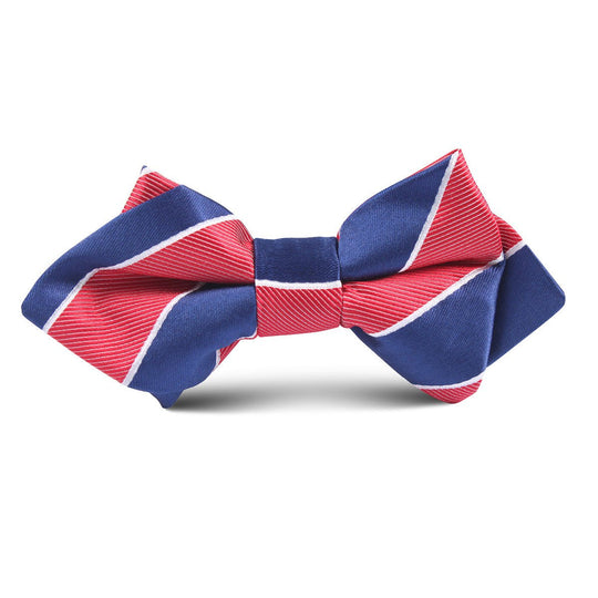 Navy Blue White and Red Diagonal Kids Diamond Bow Tie