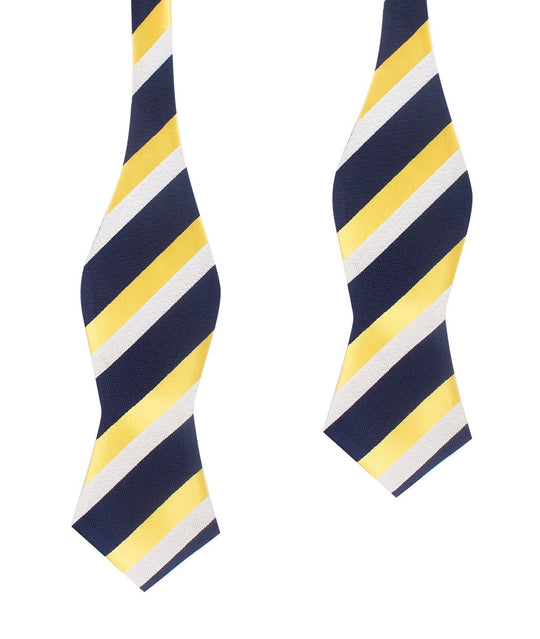 Navy Blue & Yellow Stripe Self Tie Diamond Tip Bow Tie