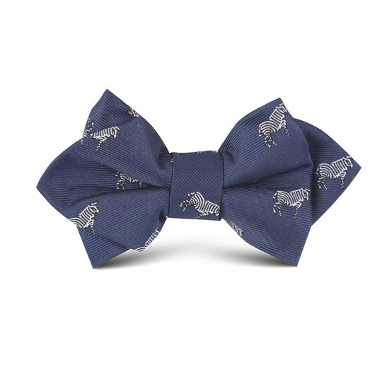 Navy Blue Zebra Kids Diamond Bow Tie