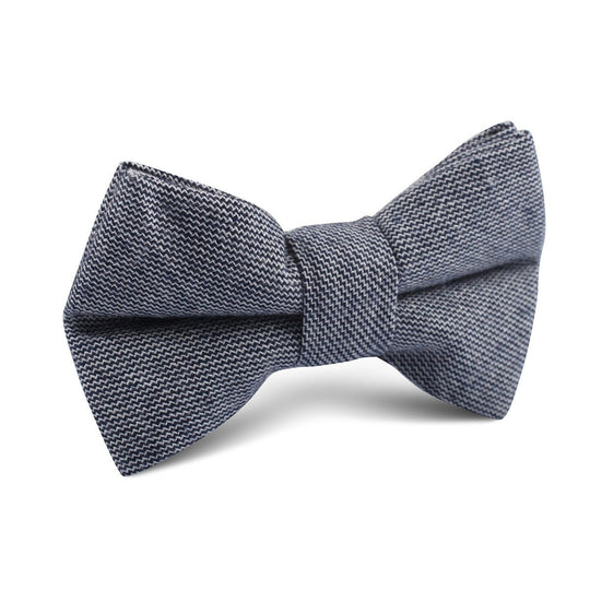 Navy Blue Zig Zag Linen Kids Bow Tie