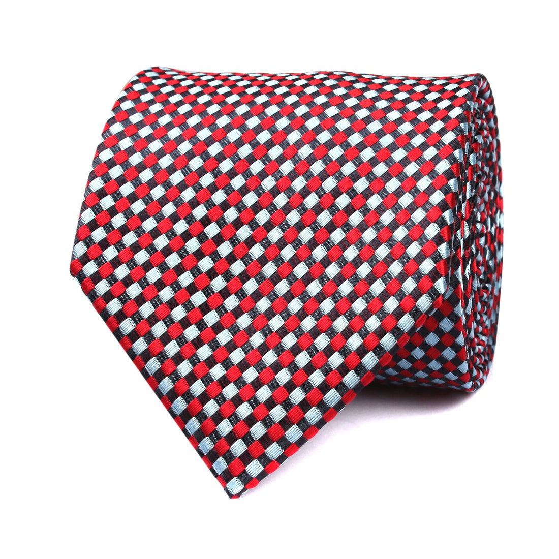 Navy and Light Blue Red Checkered Tie Front View