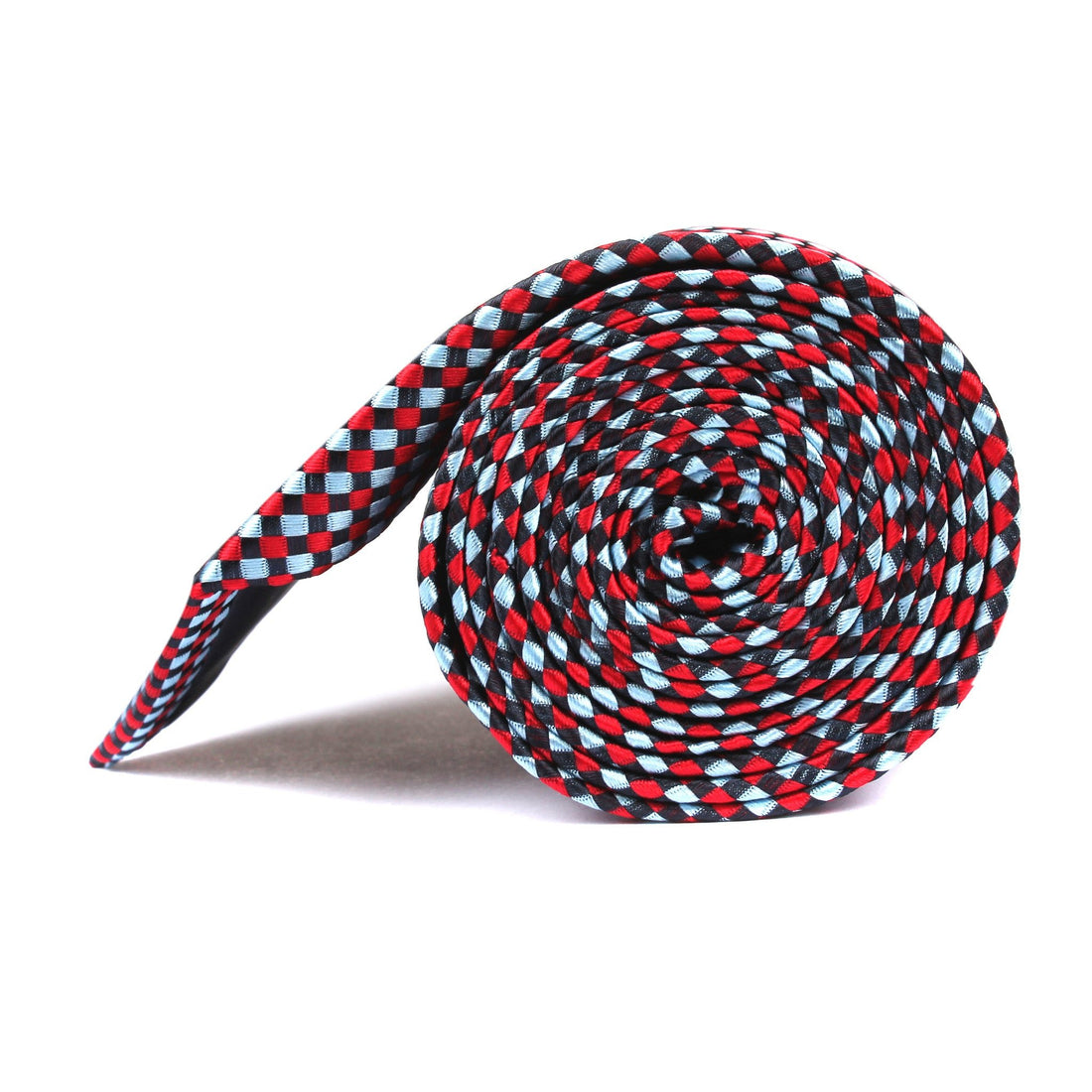 Navy and Light Blue Red Checkered Tie Side View